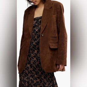 Free People Vegan Suede Paper Cut Blazer in Brown Bear. Size XS
